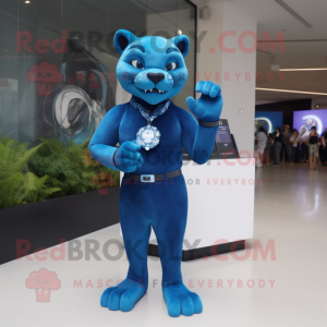 Blue Panther maskot kostume...