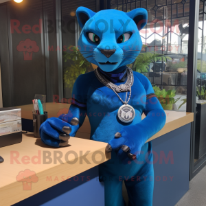 Blue Panther maskot kostume...