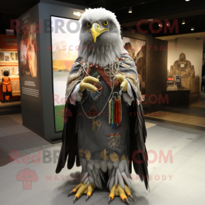 Gray Eagle mascot costume character dressed with a Graphic Tee and Shawls