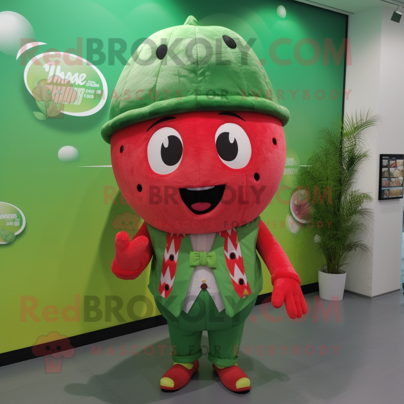 nan Watermelon mascot costume character dressed with a Playsuit and Hat pins nan Watermelon mascot costume character dressed with a Playsuit and Hat pins