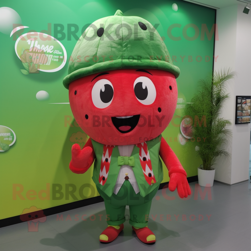 nan Watermelon mascot costume character dressed with a Playsuit and Hat pins