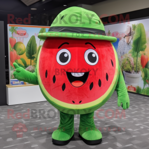 nan Watermelon mascot costume character dressed with a Playsuit and Hat pins