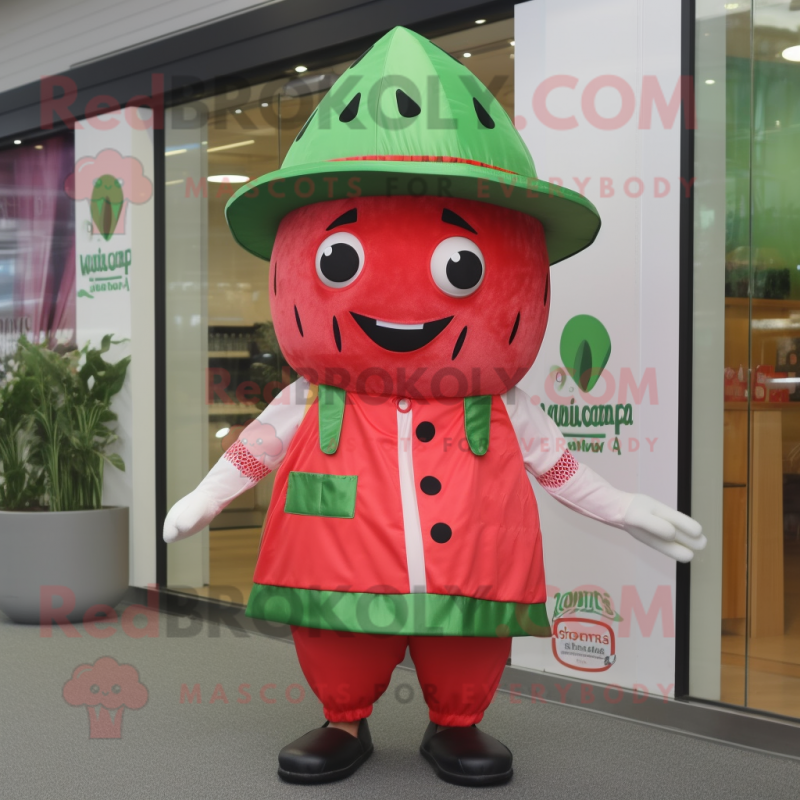nan Watermelon mascot costume character dressed with a Playsuit and Hat pins nan Watermelon mascot costume character dressed with a Playsuit and Hat pins