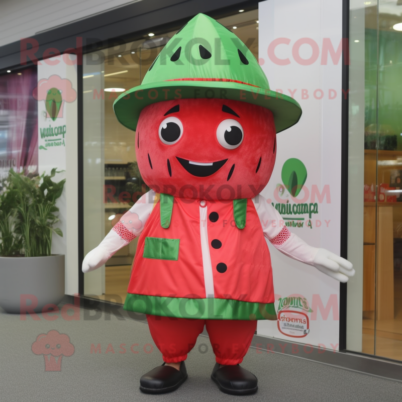 nan Watermelon mascot costume character dressed with a Playsuit and Hat pins