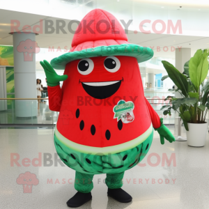 nan Watermelon mascot costume character dressed with a Playsuit and Hat pins