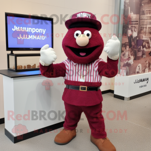 Maroon Jambalaya mascot costume character dressed with a Blouse and Bracelet watches