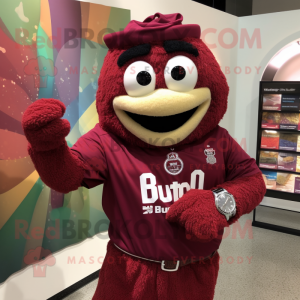 Maroon Jambalaya mascot costume character dressed with a Blouse and Bracelet watches