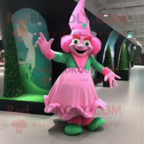 Pink Leprechaun mascot costume character dressed with a Evening Gown and Foot pads