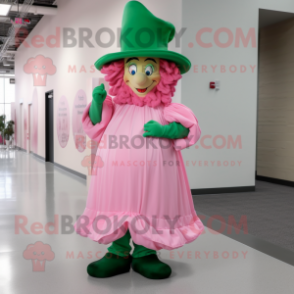 Pink Leprechaun mascot costume character dressed with a Evening Gown and Foot pads