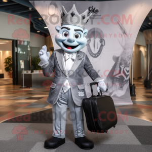 Silver King mascot costume character dressed with a Blazer and Handbags