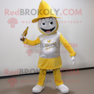 Silver Bottle Of Mustard mascot costume character dressed with a Suit Pants and Caps