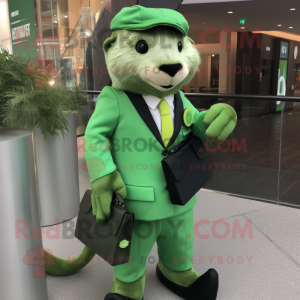 Lime Green Otter mascot costume character dressed with a Suit and Wallets