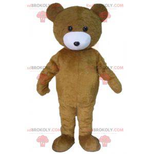 Urso pardo mascote ursinho de pelúcia marrom e branco -