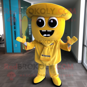 Yellow Tacos mascot costume character dressed with a Dress Pants and Ties