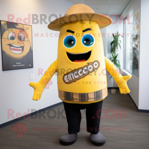 Yellow Tacos mascot costume character dressed with a Dress Pants and Ties