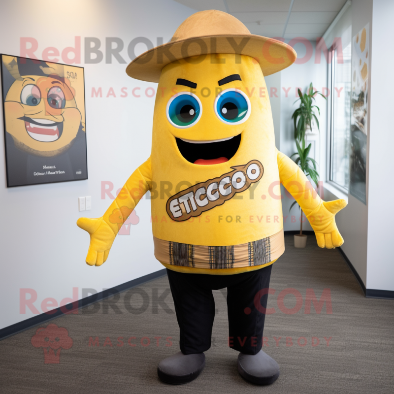 Yellow Tacos mascot costume character dressed with a Dress Pants and Ties