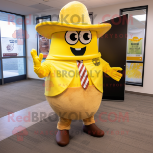 Yellow Tacos mascot costume character dressed with a Dress Pants and Ties