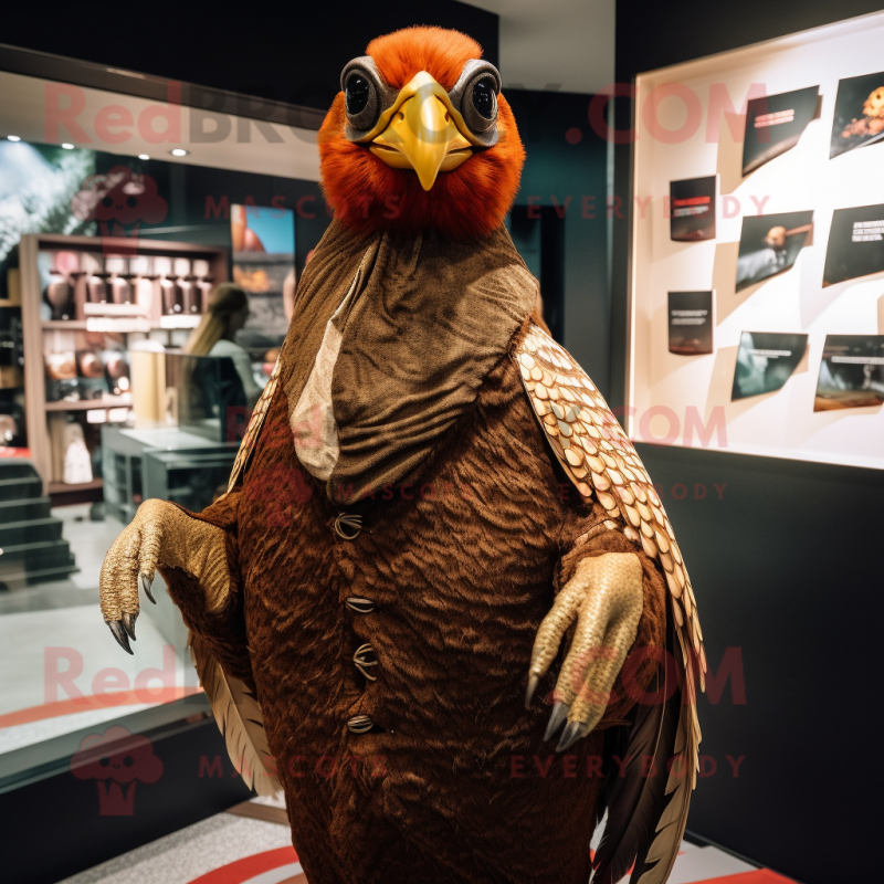 Brown Pheasant mascot costume character dressed with a Cover-up and Rings