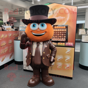 Peach Chocolate Bars mascot costume character dressed with a Blazer and Berets