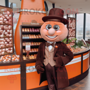 Peach Chocolate Bars mascot costume character dressed with a Blazer and Berets