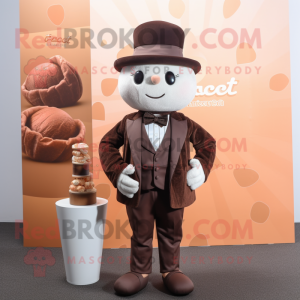 Peach Chocolate Bars mascot costume character dressed with a Blazer and Berets