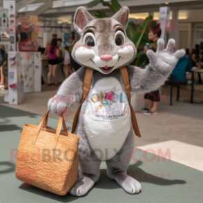 Gray Squirrel mascot costume character dressed with a Bikini and Tote bags