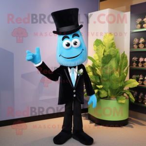 Blue Celery mascot costume character dressed with a Tuxedo and Cufflinks