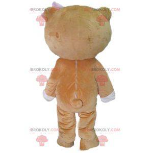 Mascot beige en witte beer met een brede glimlach -