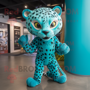 Turkis Cheetah maskot drakt...