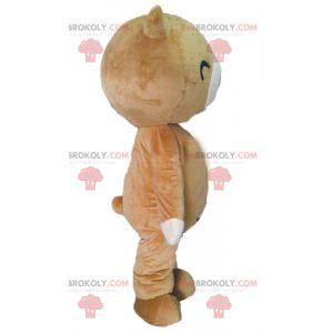 Mascot beige en witte beer met een brede glimlach -