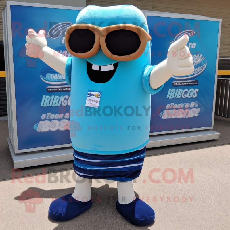Blue Bbq Ribs mascot costume character dressed with a Running Shorts and Sunglasses Blue Bbq Ribs mascot costume character dressed with a Running Shorts and Sunglasses