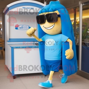 Blue Bbq Ribs mascot costume character dressed with a Running Shorts and Sunglasses