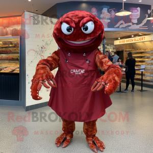 Maroon Crab Cakes mascot costume character dressed with a Wrap Dress and Earrings
