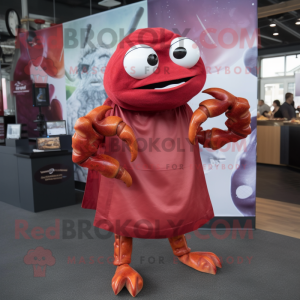 Maroon Crab Cakes mascot costume character dressed with a Wrap Dress and Earrings