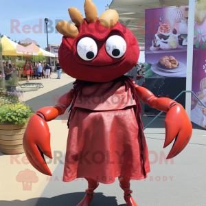 Maroon Crab Cakes mascot costume character dressed with a Wrap Dress and Earrings