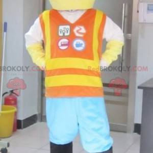 Lego mascot of colorful yellow and orange Playmobil -