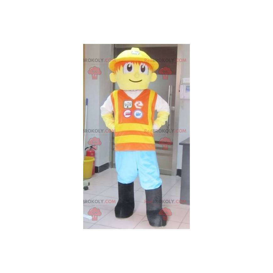 Lego-Maskottchen aus buntem gelbem und orangefarbenem Playmobil