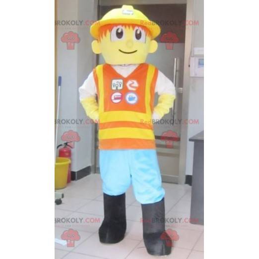 Mascote Lego do colorido Playmobil amarelo e laranja -