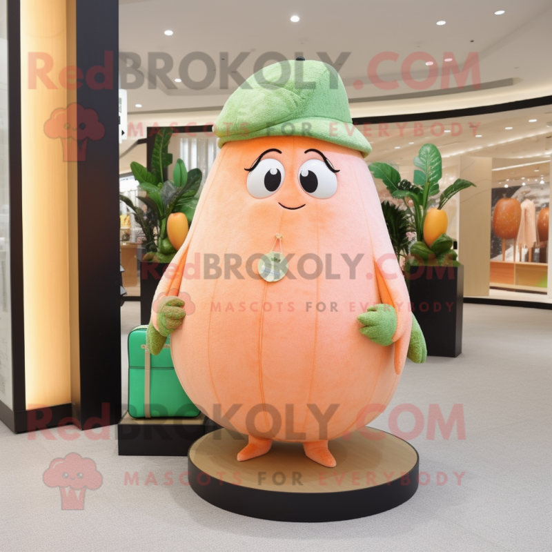 Peach Kiwi mascot costume character dressed with a Dress and Clutch bags Peach Kiwi mascot costume character dressed with a Dress and Clutch bags