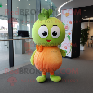 Peach Kiwi mascot costume character dressed with a Dress and Clutch bags
