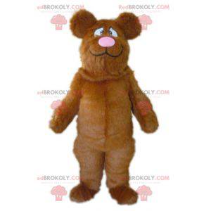 Mascotte de gros ours marron et rose tout poilu - Redbrokoly.com