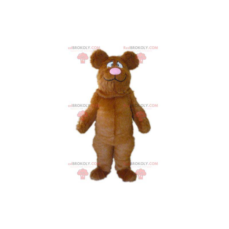 Mascot big brown and pink bear all hairy - Redbrokoly.com