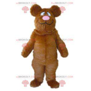 Mascote grande urso marrom e rosa todo peludo - Redbrokoly.com