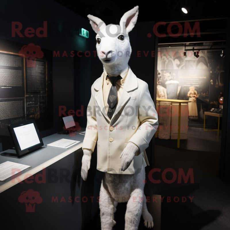 White Kangaroo mascot costume character dressed with a Dress and Tie pins