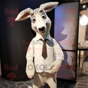 White Kangaroo mascot costume character dressed with a Dress and Tie pins