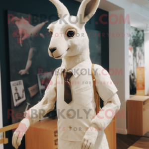 White Kangaroo mascot costume character dressed with a Dress and Tie pins