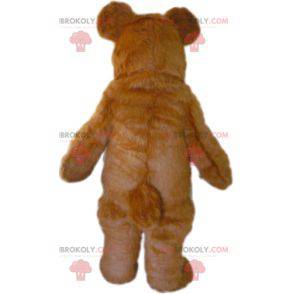 Mascote grande urso marrom e rosa todo peludo - Redbrokoly.com