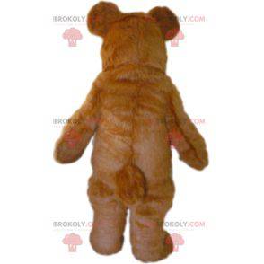 Mascotte grande orso marrone e rosa tutto peloso -