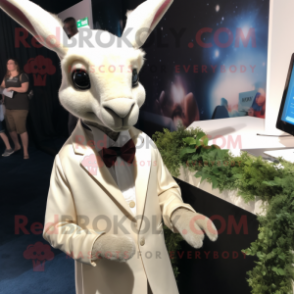 White Kangaroo mascot costume character dressed with a Dress and Tie pins