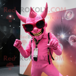 Pink Devil maskot kostume...